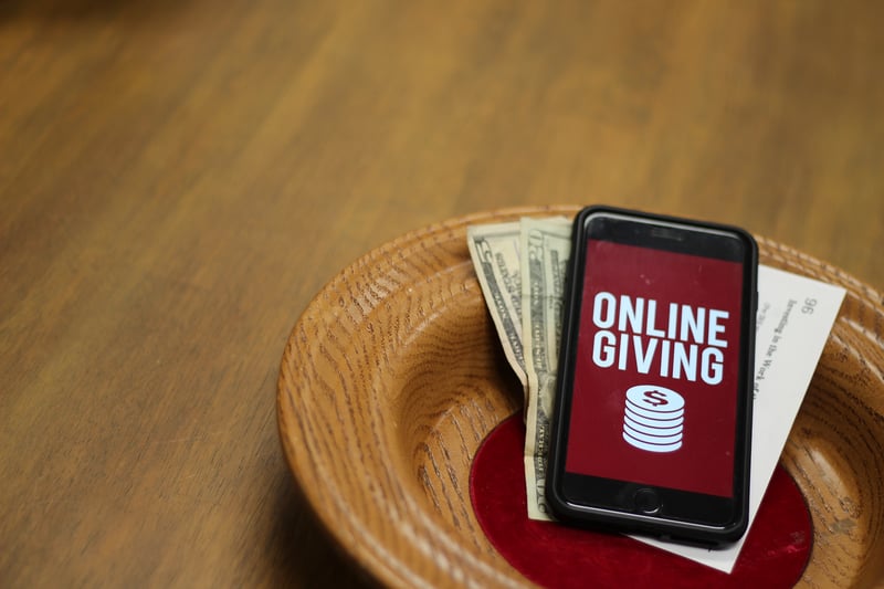 Online Giving on Phone Screen Within Offering Plate